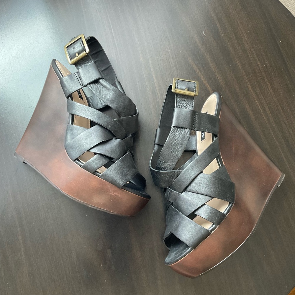 Shoe Mint Lambert Black Leather Wedge (size 8)